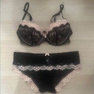 Adore Me Black and Pink Lace Bra